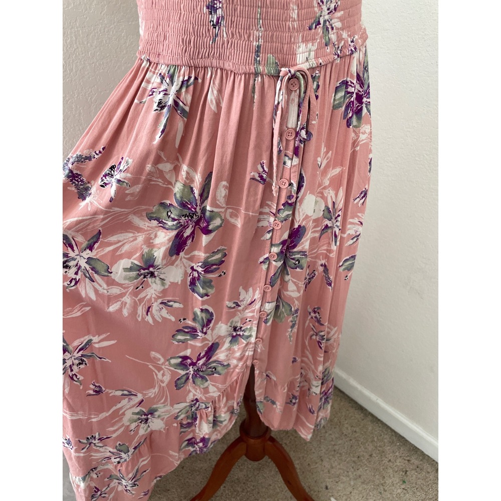 Xhilaration Women's Floral Smocked Maxi Dress Pockets Blush Pink Large - Picture 9 of 9
